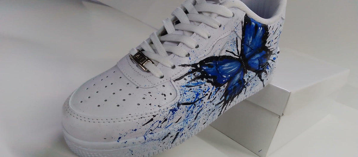 Air Force Style Hand Painted Blue Butterfly Sneakers-Custom Butterfly Shoes-Artistic Women’s Casual Shoes-Unigue Gift