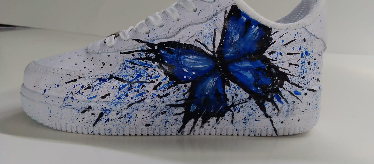 Air Force Style Hand Painted Blue Butterfly Sneakers-Custom Butterfly Shoes-Artistic Women’s Casual Shoes-Unigue Gift
