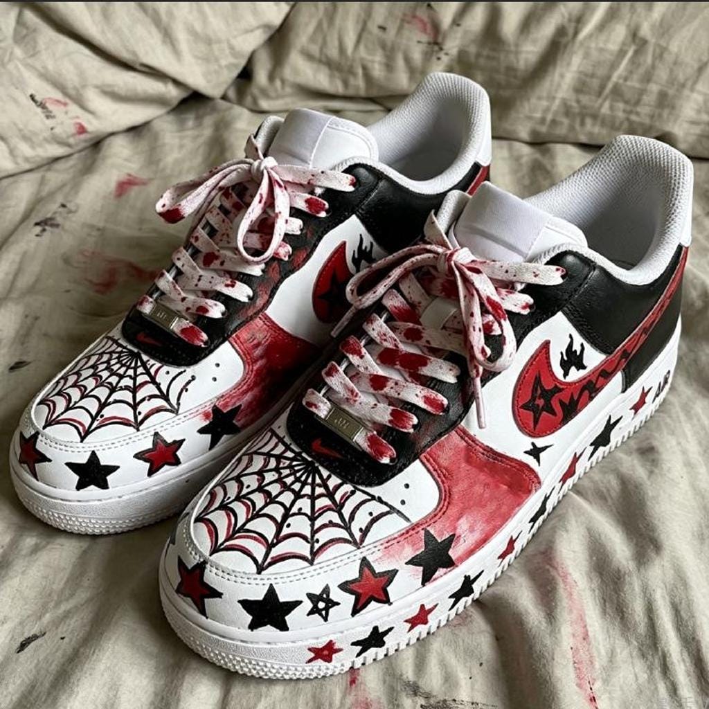 Custom Air Force 1,Hand Painted Spiderweb Sneakers, Red Star Shoes, Streetwear Fashion Sneakers, Unique Art Shoes For Him