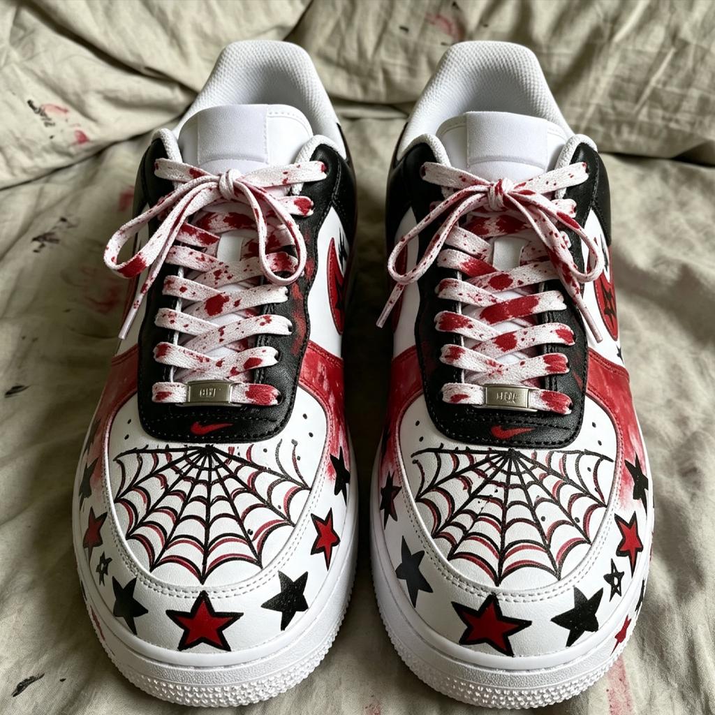 Custom Air Force 1,Hand Painted Spiderweb Sneakers, Red Star Shoes, Streetwear Fashion Sneakers, Unique Art Shoes For Him