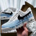 Custom Air Force 1 Blue Drip Sneakers Hand Painted,Light Blue AF1 Custom Shoes Men and Women Sneakers,Blue Melting Swoosh AF1