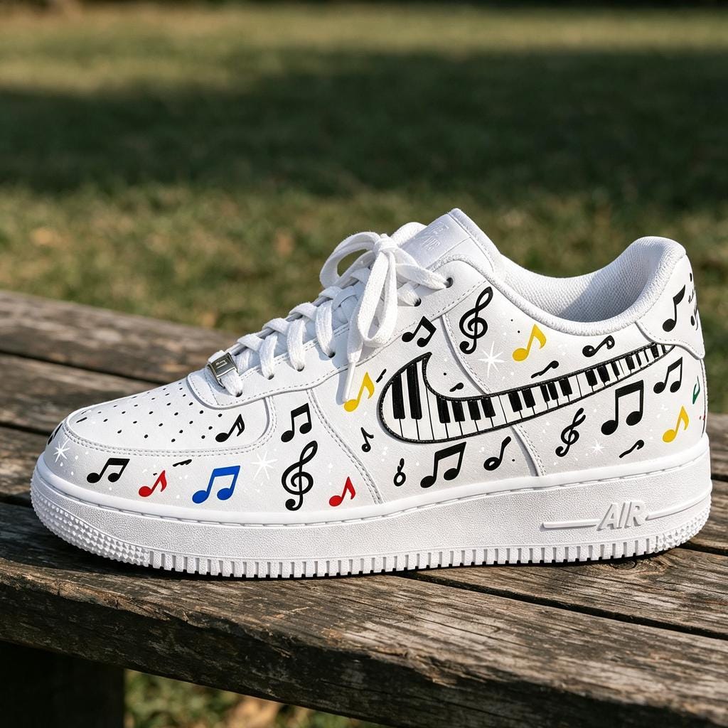 Custom AF1 Piano Notes Sneakers – Handcrafted Musical Melody Kicks – Unique Birthday And Holiday Gift Idea