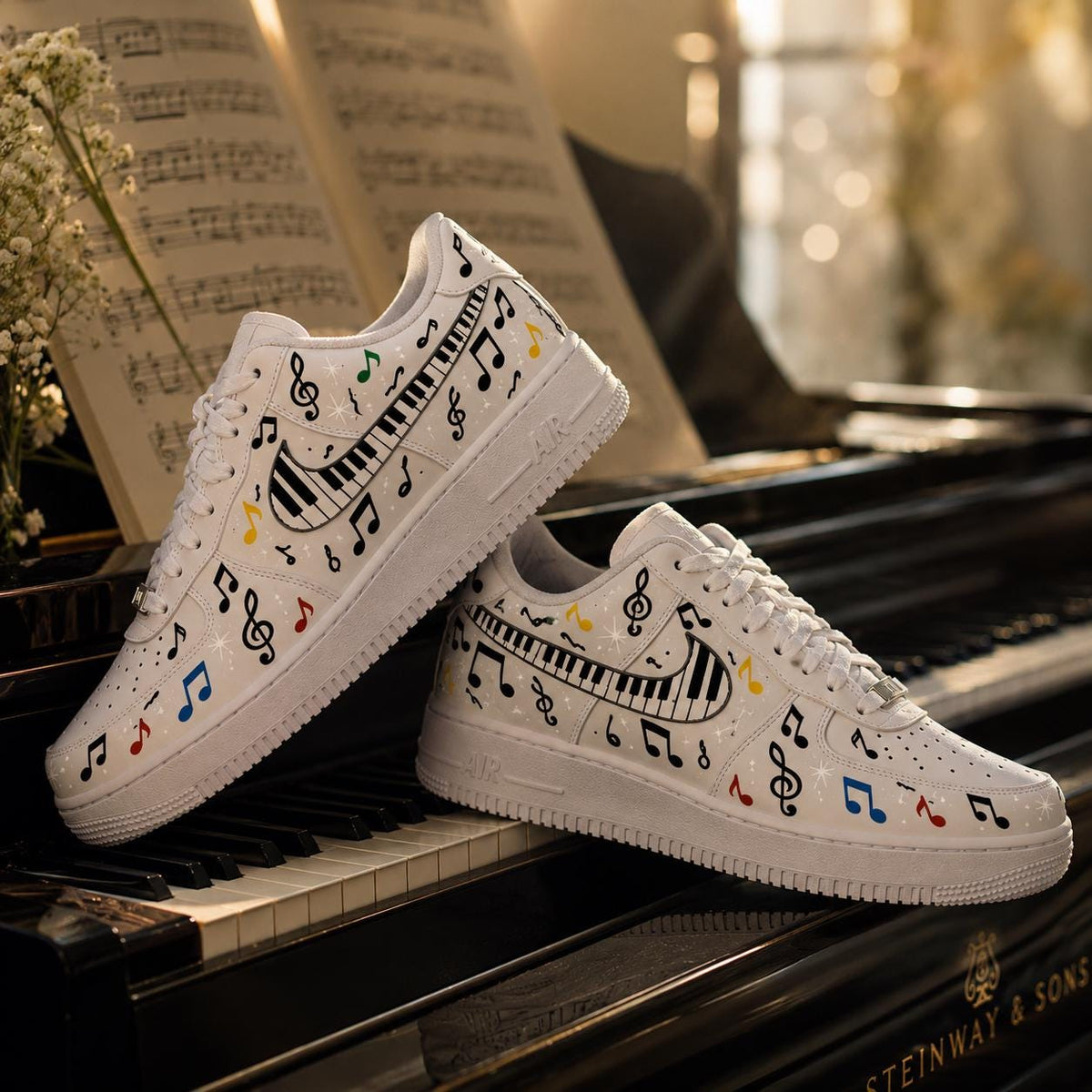 Custom AF1 Piano Notes Sneakers – Handcrafted Musical Melody Kicks – Unique Birthday And Holiday Gift Idea