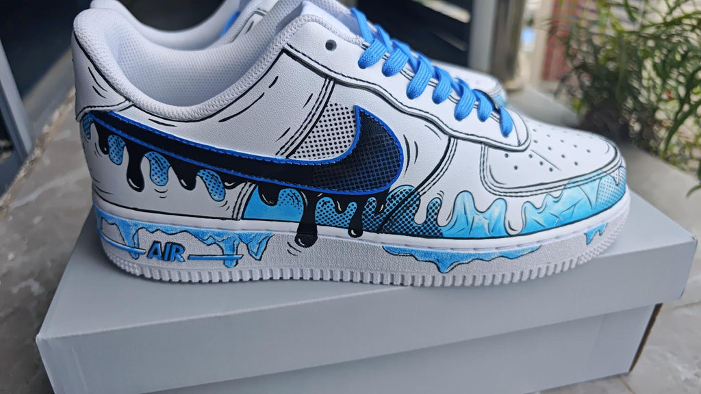 Custom Blue Drip Air Force 1, Hand Painted Cartoon Drip Sneakers, Cartoon Style Shoes,Gift For Him