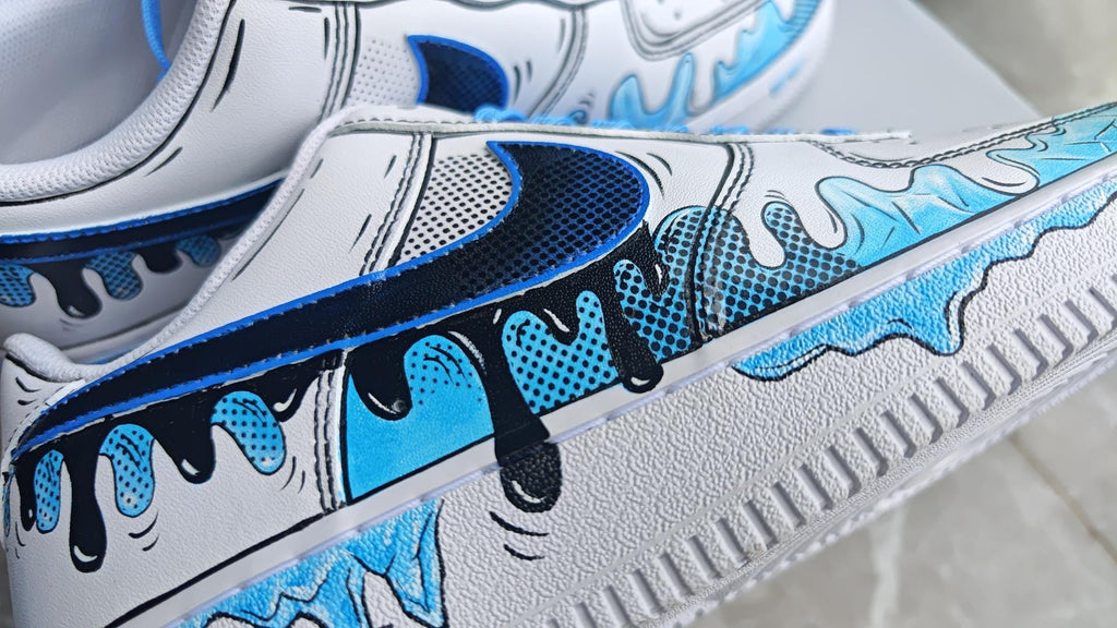 Custom Blue Drip Air Force 1, Hand Painted Cartoon Drip Sneakers, Cartoon Style Shoes,Gift For Him