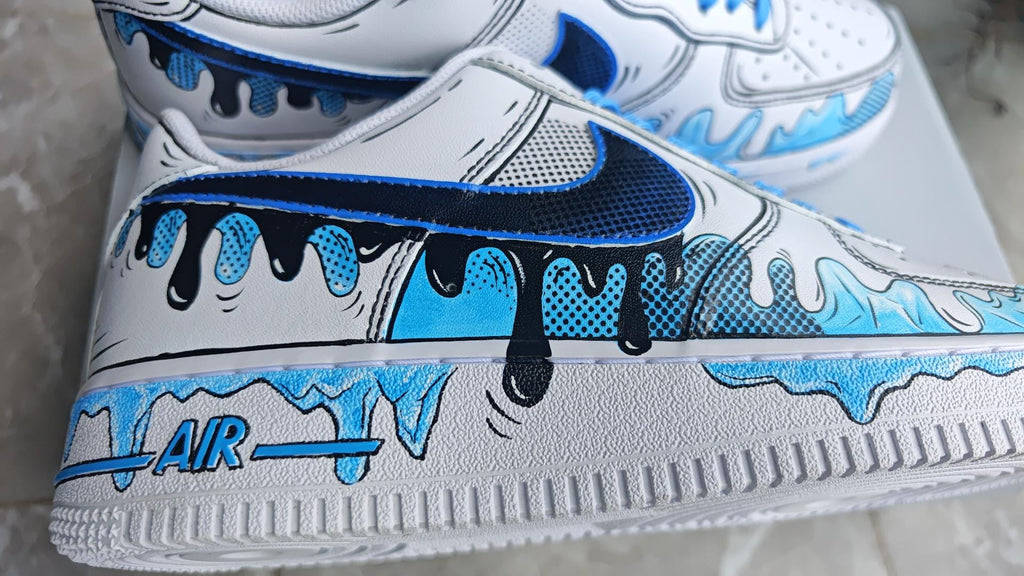 Custom Blue Drip Air Force 1, Hand Painted Cartoon Drip Sneakers, Cartoon Style Shoes,Gift For Him