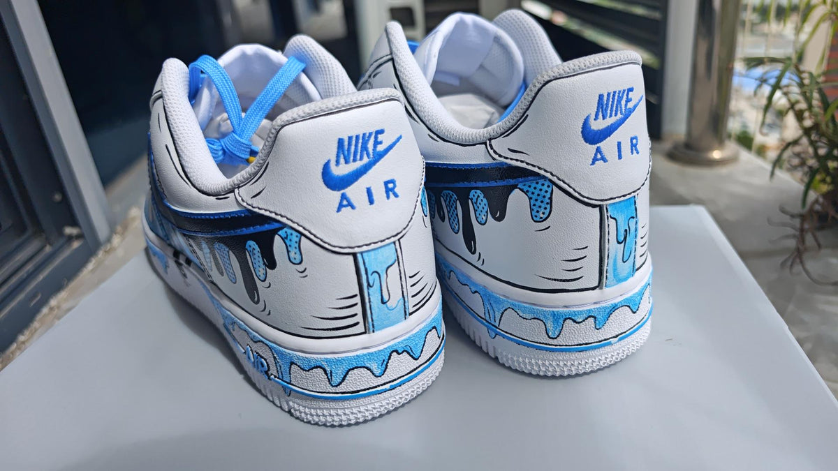 Custom Blue Drip Air Force 1, Hand Painted Cartoon Drip Sneakers, Cartoon Style Shoes,Gift For Him