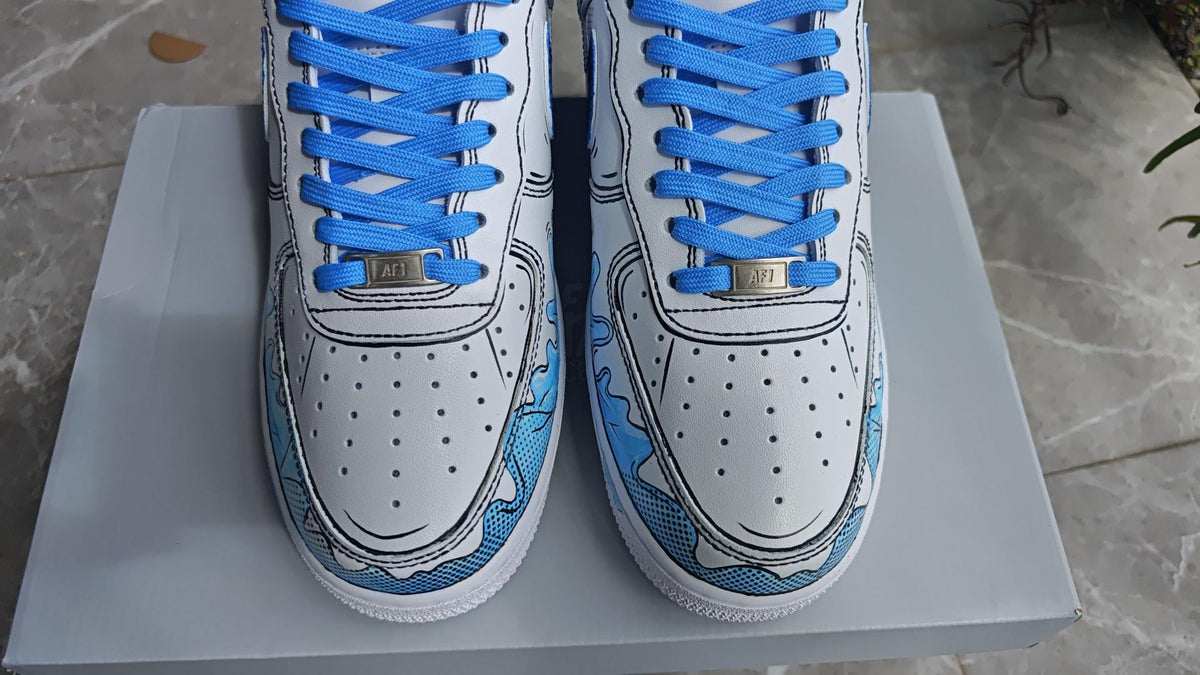 Custom Blue Drip Air Force 1, Hand Painted Cartoon Drip Sneakers, Cartoon Style Shoes,Gift For Him