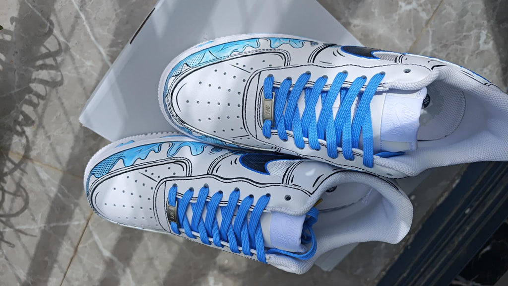 Custom Blue Drip Air Force 1, Hand Painted Cartoon Drip Sneakers, Cartoon Style Shoes,Gift For Him