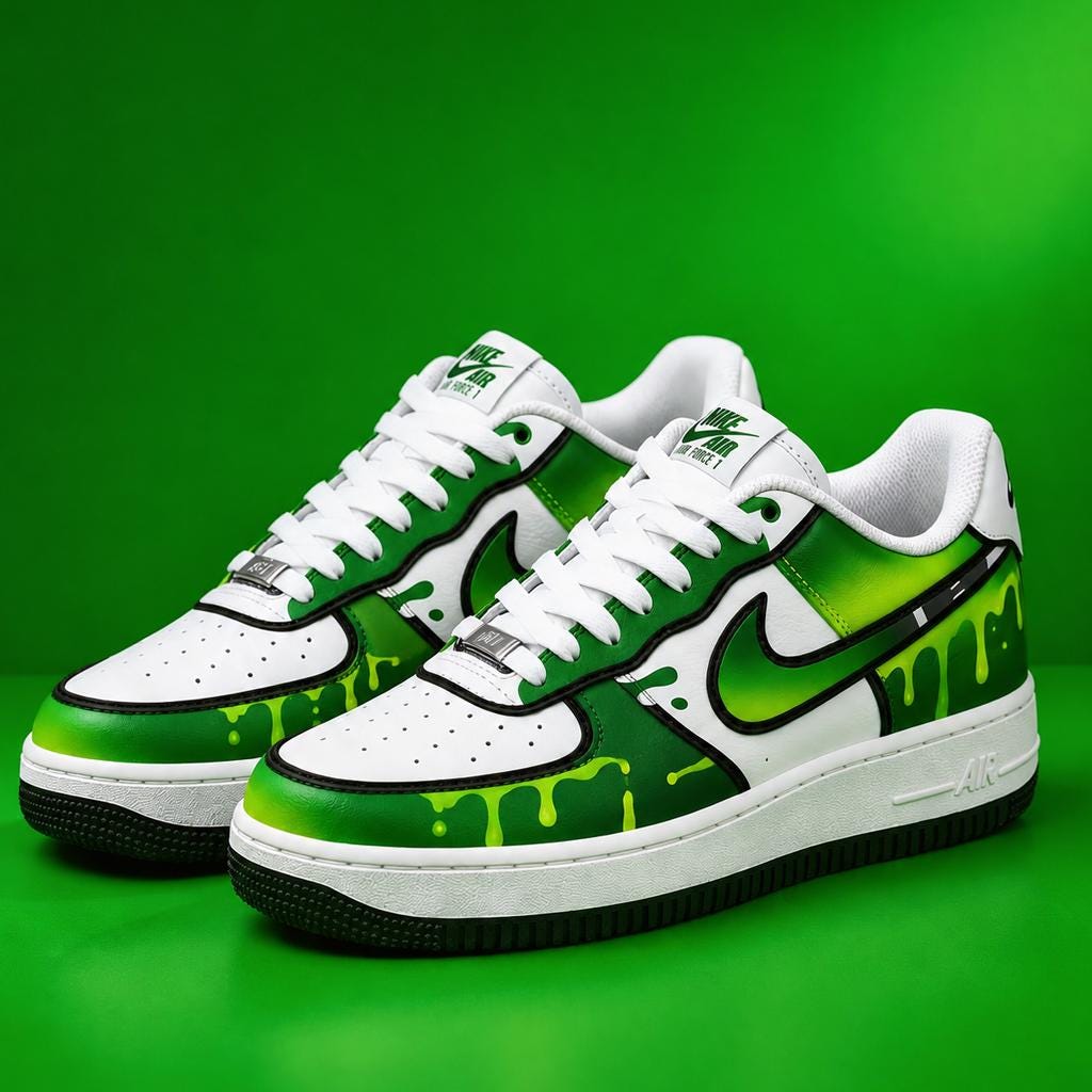 Custom Air Force 1 Toxic Green Sneakers,Hand Painted Green Comic Sneakers,Cartoon Style Shoes, Streetwear Footwear For Him Her