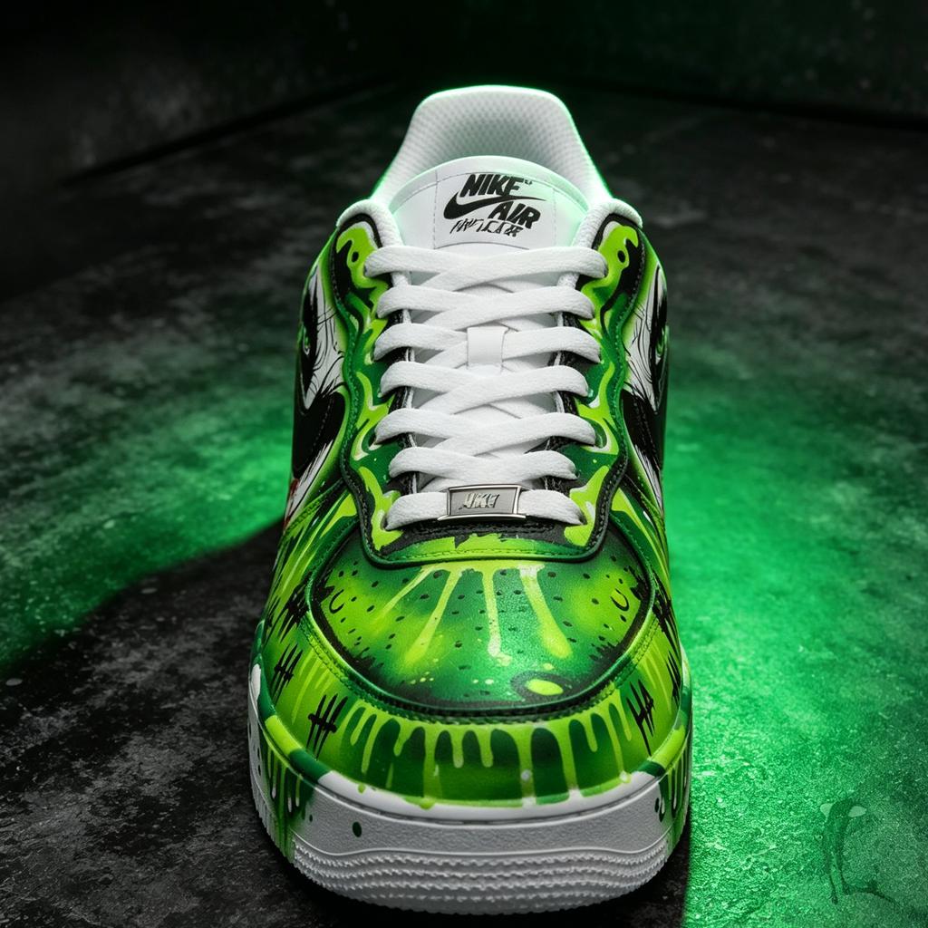 Custom Green Air Force 1,Joker Theme Hand Painted Streetwear Kicks, Green Graffiti Art Urban Footwear For Him Her