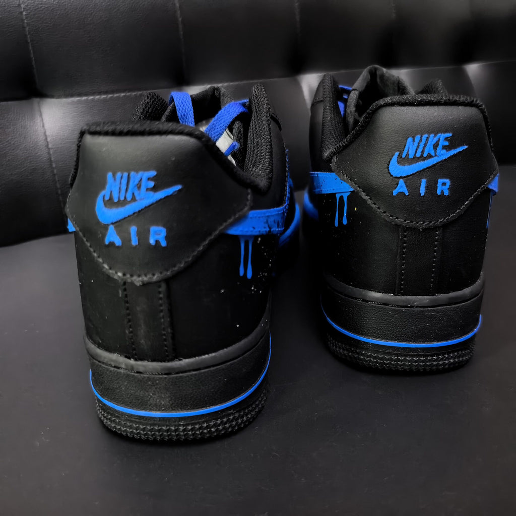 Black&Blue Drip Shoes,Splash Drip Shoes Streetwear,Stacked Liquid Drip AF1 with Rope Laces