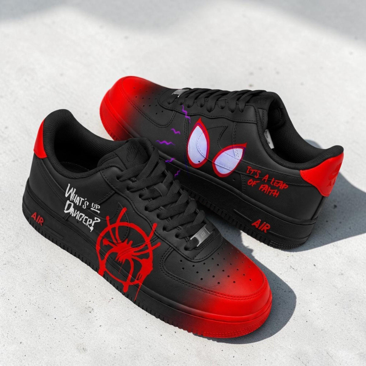 Custom Black Red Spider Sneakers, Hand Painted Comic Shoes, Spider Web Streetwear Sneakers, Unique Personalized Gift for Sneaker Lovers