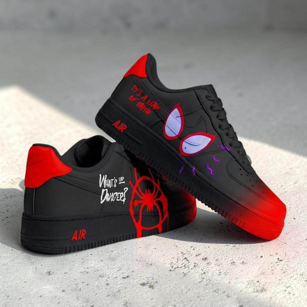 Custom Black Red Spider Sneakers, Hand Painted Comic Shoes, Spider Web Streetwear Sneakers, Unique Personalized Gift for Sneaker Lovers