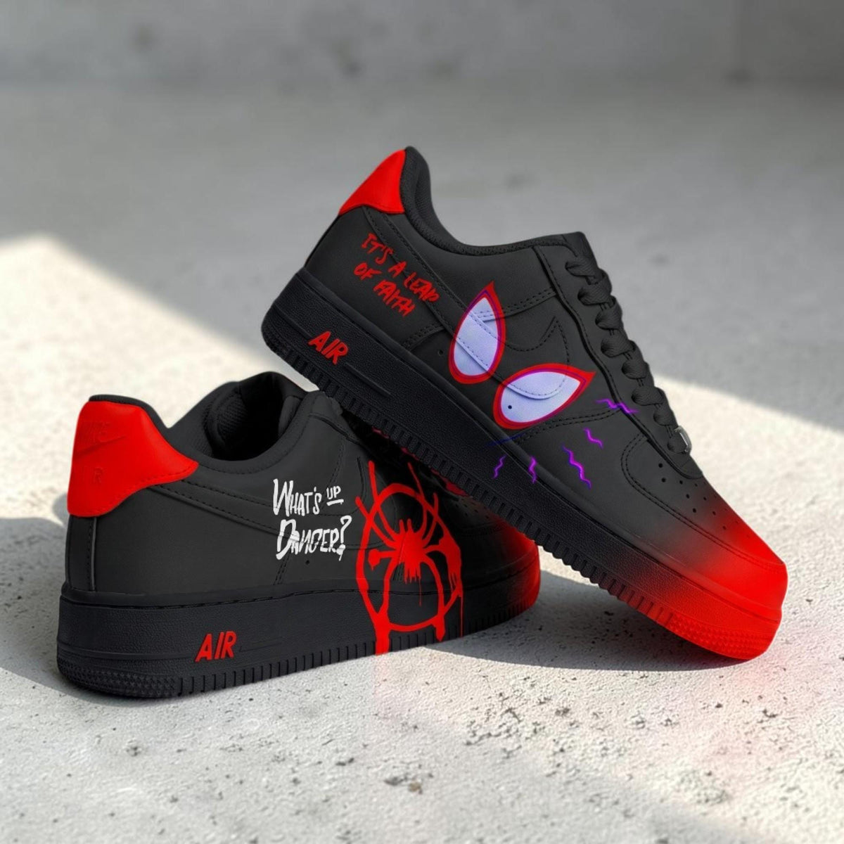 Custom Black Red Spider Sneakers, Hand Painted Comic Shoes, Spider Web Streetwear Sneakers, Unique Personalized Gift for Sneaker Lovers