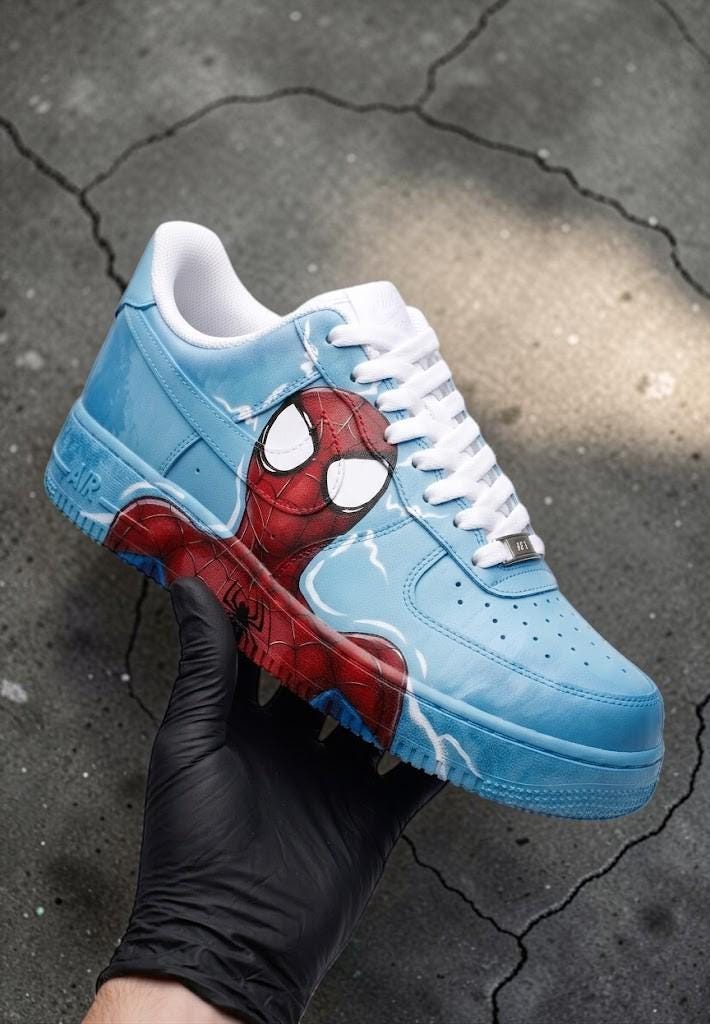 Custom Blue Spider Sneakers, Hand Painted Comic Shoes, Spider Character Streetwear Shoes, Unique Personalized Gift for Sneaker Lovers
