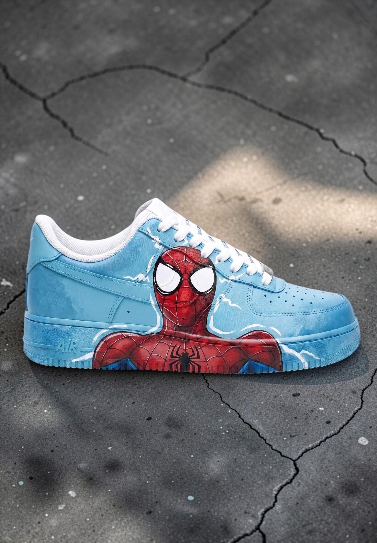 Custom Blue Spider Sneakers, Hand Painted Comic Shoes, Spider Character Streetwear Shoes, Unique Personalized Gift for Sneaker Lovers
