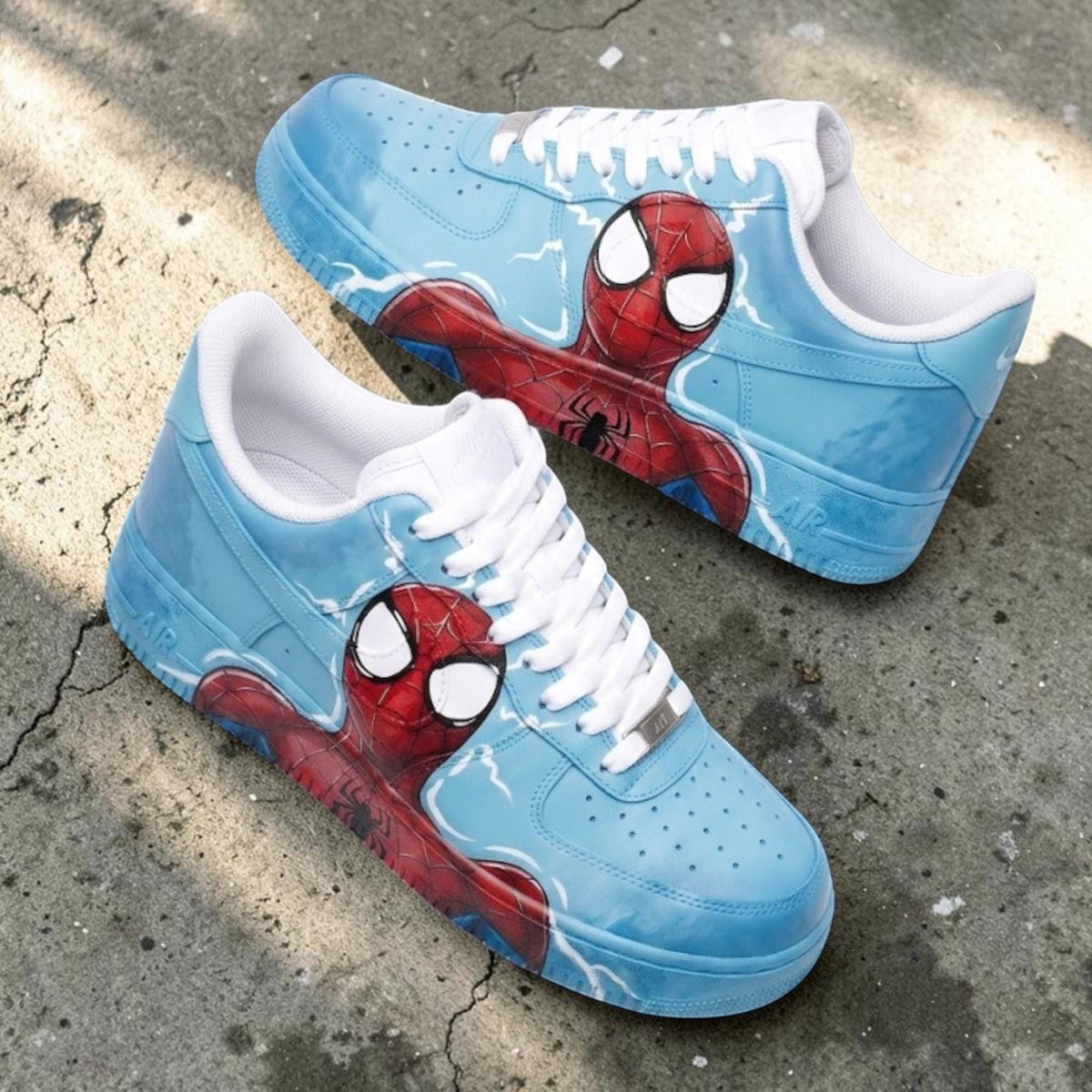 Custom Blue Spider Sneakers, Hand Painted Comic Shoes, Spider Character Streetwear Shoes, Unique Personalized Gift for Sneaker Lovers