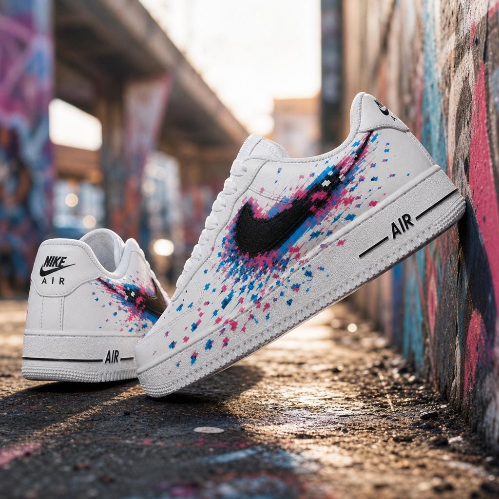 Custom Air Force 1 Sneakers,Hand Painted Pixel Splash&Neon Shoes,Trendy Streetwear Footwear Gift For Him