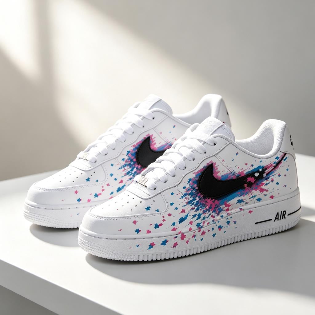 Custom Air Force 1 Sneakers,Hand Painted Pixel Splash&Neon Shoes,Trendy Streetwear Footwear Gift For Him