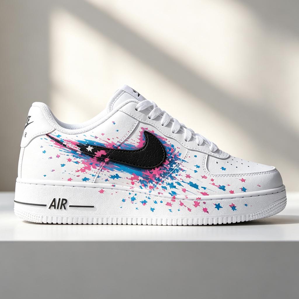 Custom Air Force 1 Sneakers,Hand Painted Pixel Splash&Neon Shoes,Trendy Streetwear Footwear Gift For Him