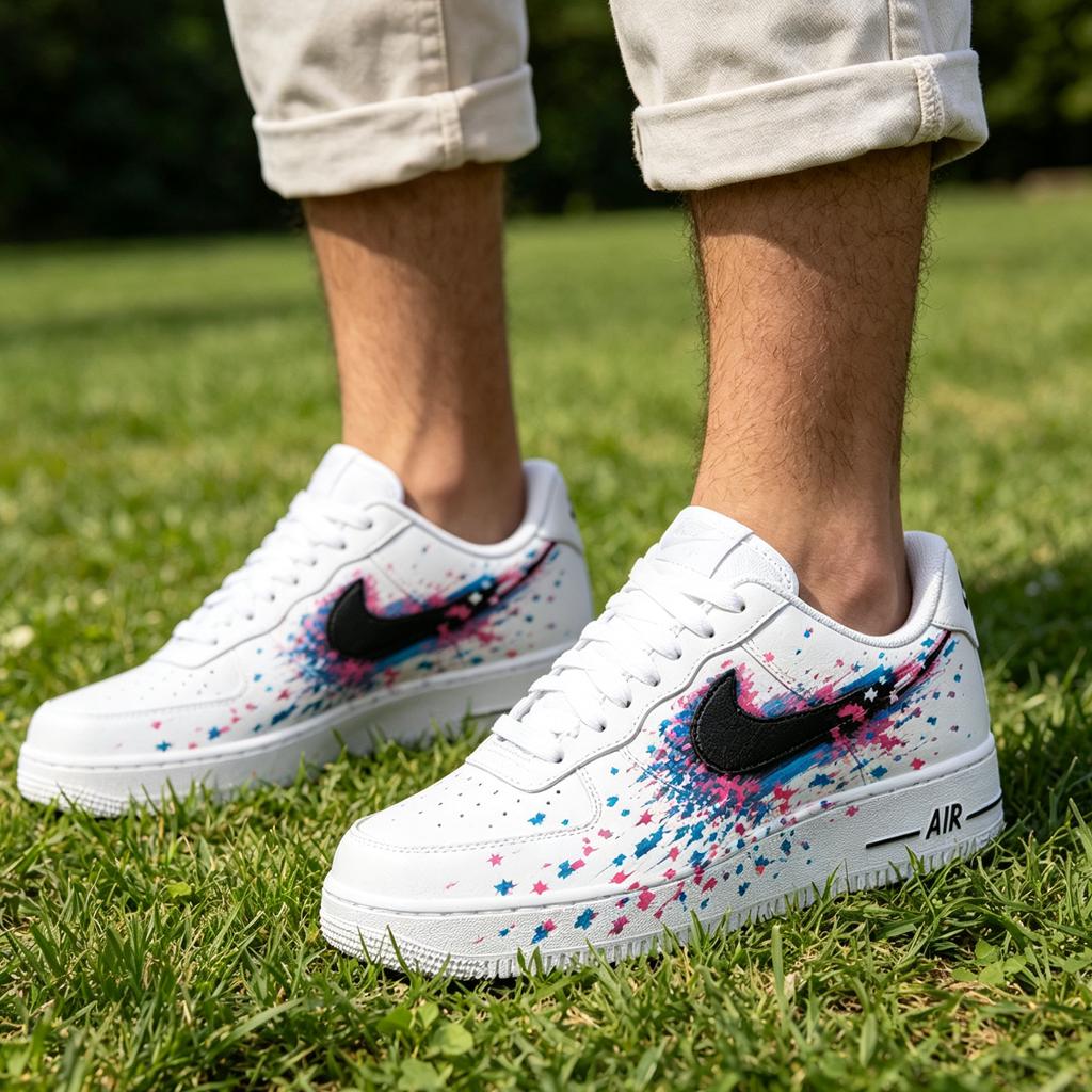 Custom Air Force 1 Sneakers,Hand Painted Pixel Splash&Neon Shoes,Trendy Streetwear Footwear Gift For Him