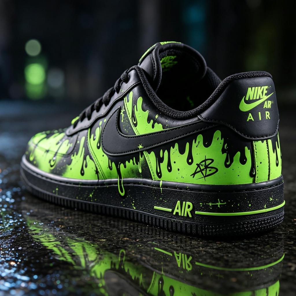 Custom Air Force 1 Sneakers,Hand Painted Neon Green&Black Graffiti Shoes,Drip Style Streetwear Sneakers,Unique Gift For Him