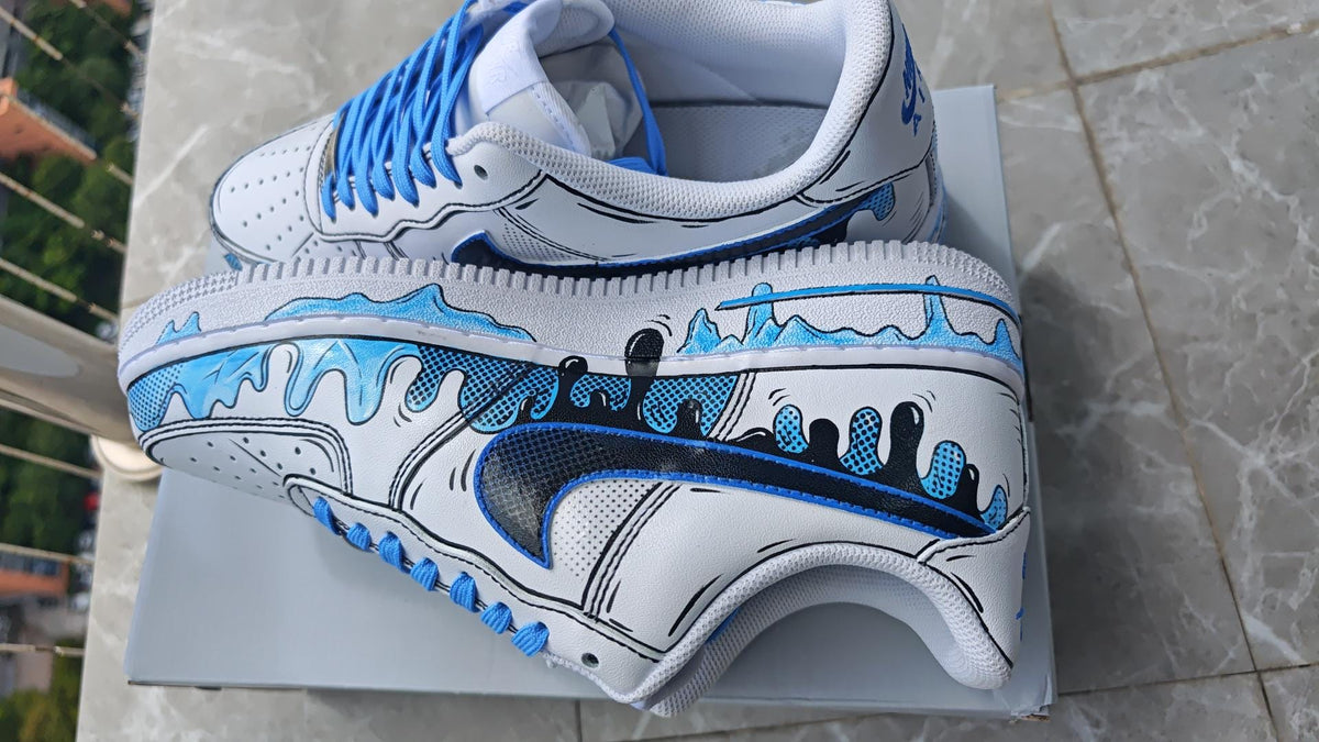 Custom Blue Drip Air Force 1, Hand Painted Cartoon Drip Sneakers, Cartoon Style Shoes,Gift For Him