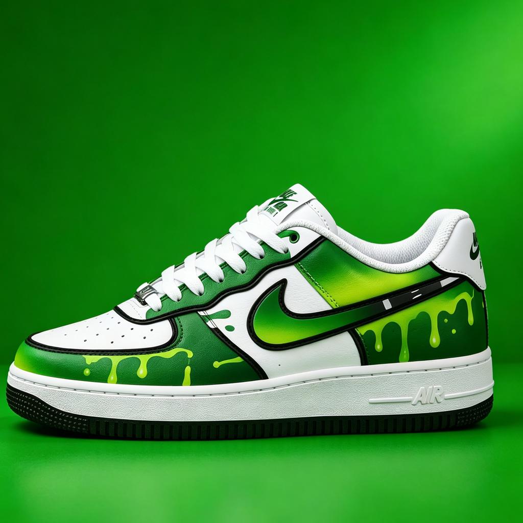 Custom Air Force 1 Toxic Green Sneakers,Hand Painted Green Comic Sneakers,Cartoon Style Shoes, Streetwear Footwear For Him Her