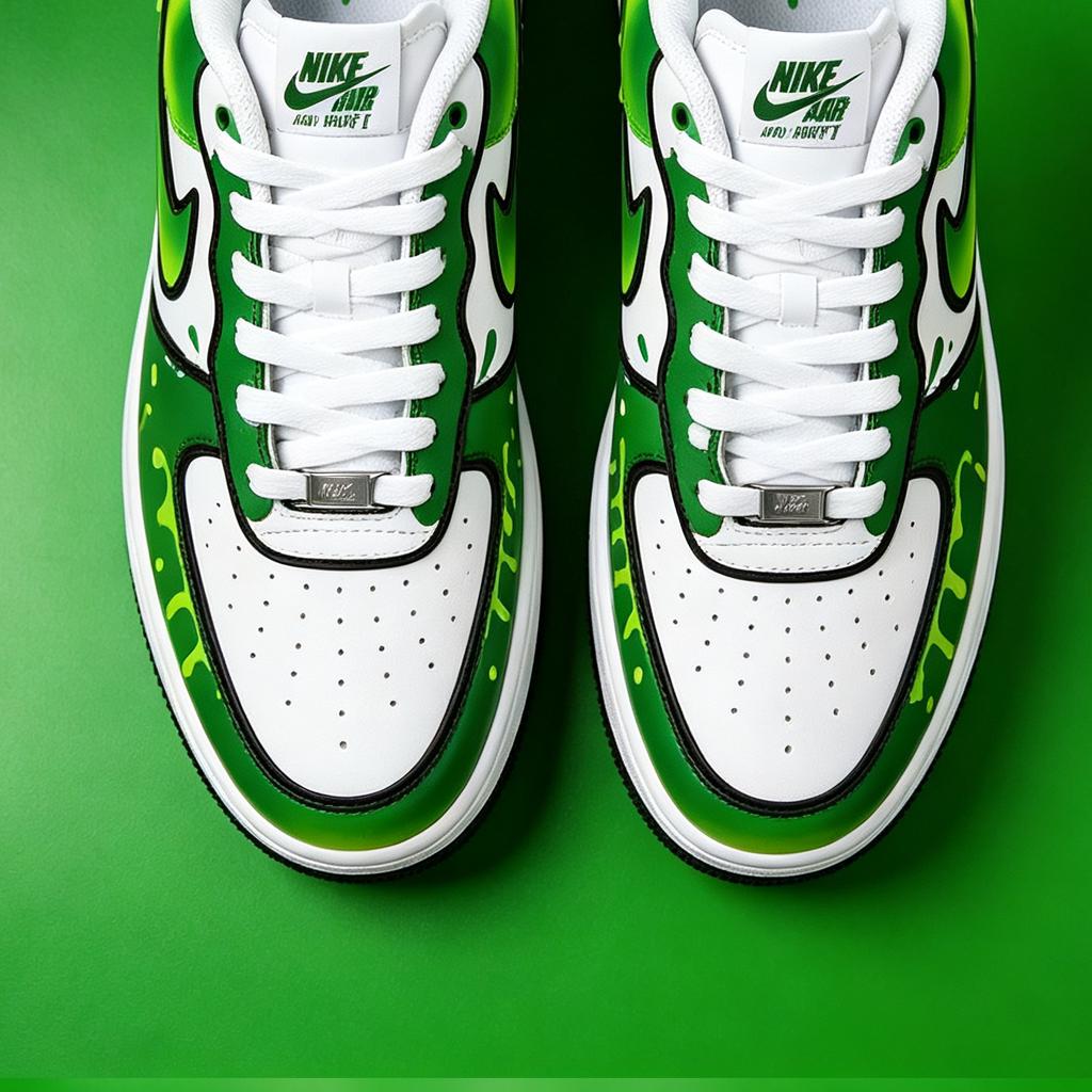 Custom Air Force 1 Toxic Green Sneakers,Hand Painted Green Comic Sneakers,Cartoon Style Shoes, Streetwear Footwear For Him Her