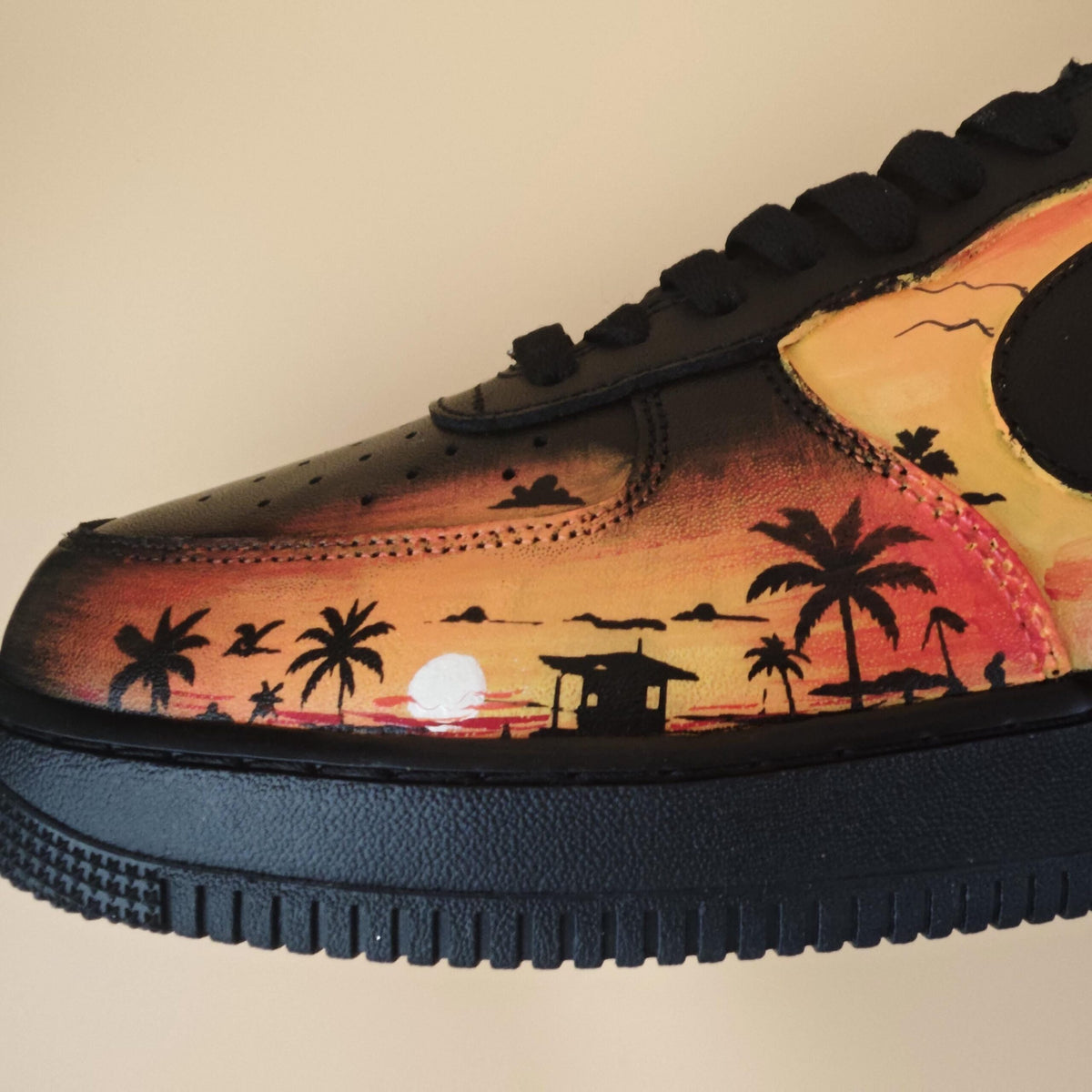 Custom Air Force 1 Sunset Beach Sneakers, Hand Painted Tropical Palm Tree Shoes, Yellow&Black Romantic Style Shoes for Him