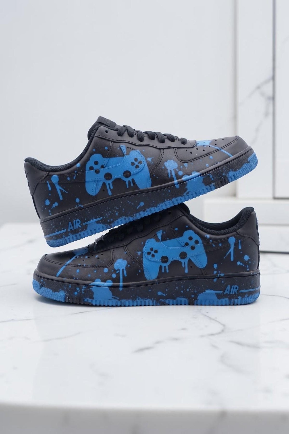 Custom Blue Game Sneakers, Blue Drip Hand Painted Shoes, Custom Streetwear Sneakers, Splash Paint Shoes, Unique Gift for Sneaker Lovers