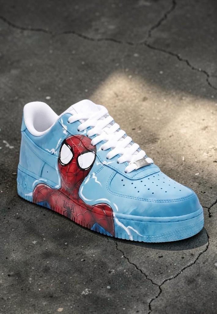 Custom Blue Spider Sneakers, Hand Painted Comic Shoes, Spider Character Streetwear Shoes, Unique Personalized Gift for Sneaker Lovers