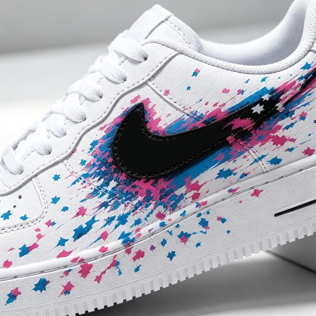 Custom Air Force 1 Sneakers,Hand Painted Pixel Splash&Neon Shoes,Trendy Streetwear Footwear Gift For Him