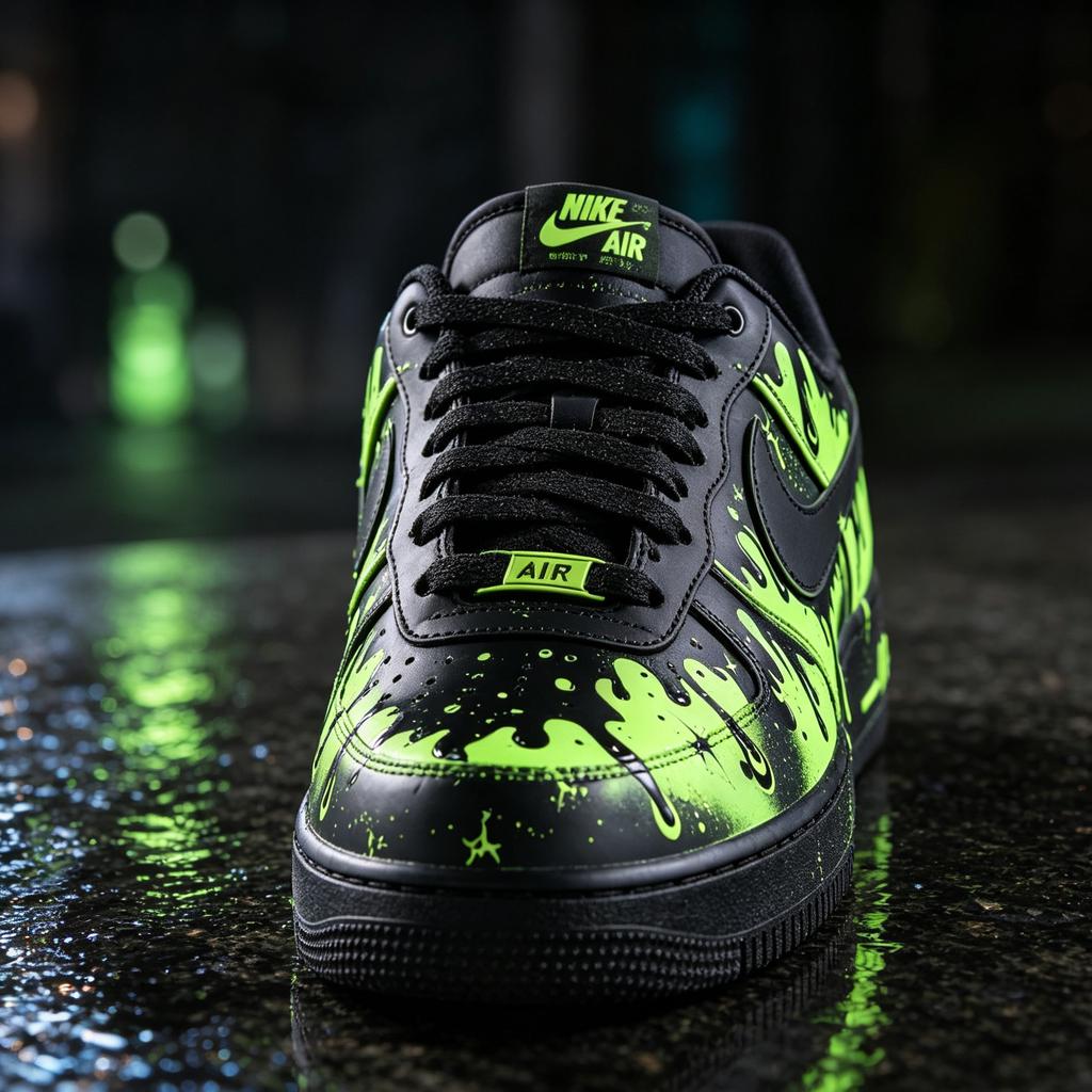 Custom Air Force 1 Sneakers,Hand Painted Neon Green&Black Graffiti Shoes,Drip Style Streetwear Sneakers,Unique Gift For Him