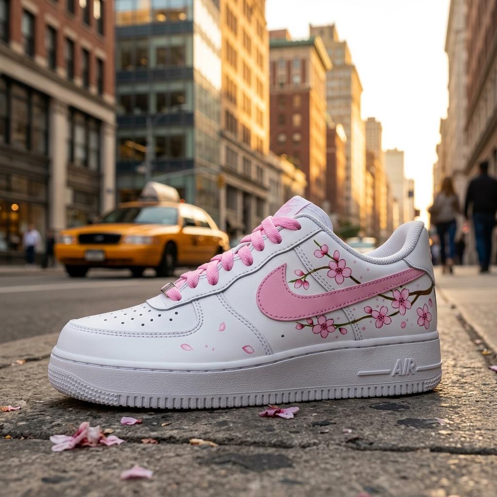 Cherry Blossom Custom Sneakers, Hand Painted Shoes, Pink Floral Design, Sakura Gift for Her
