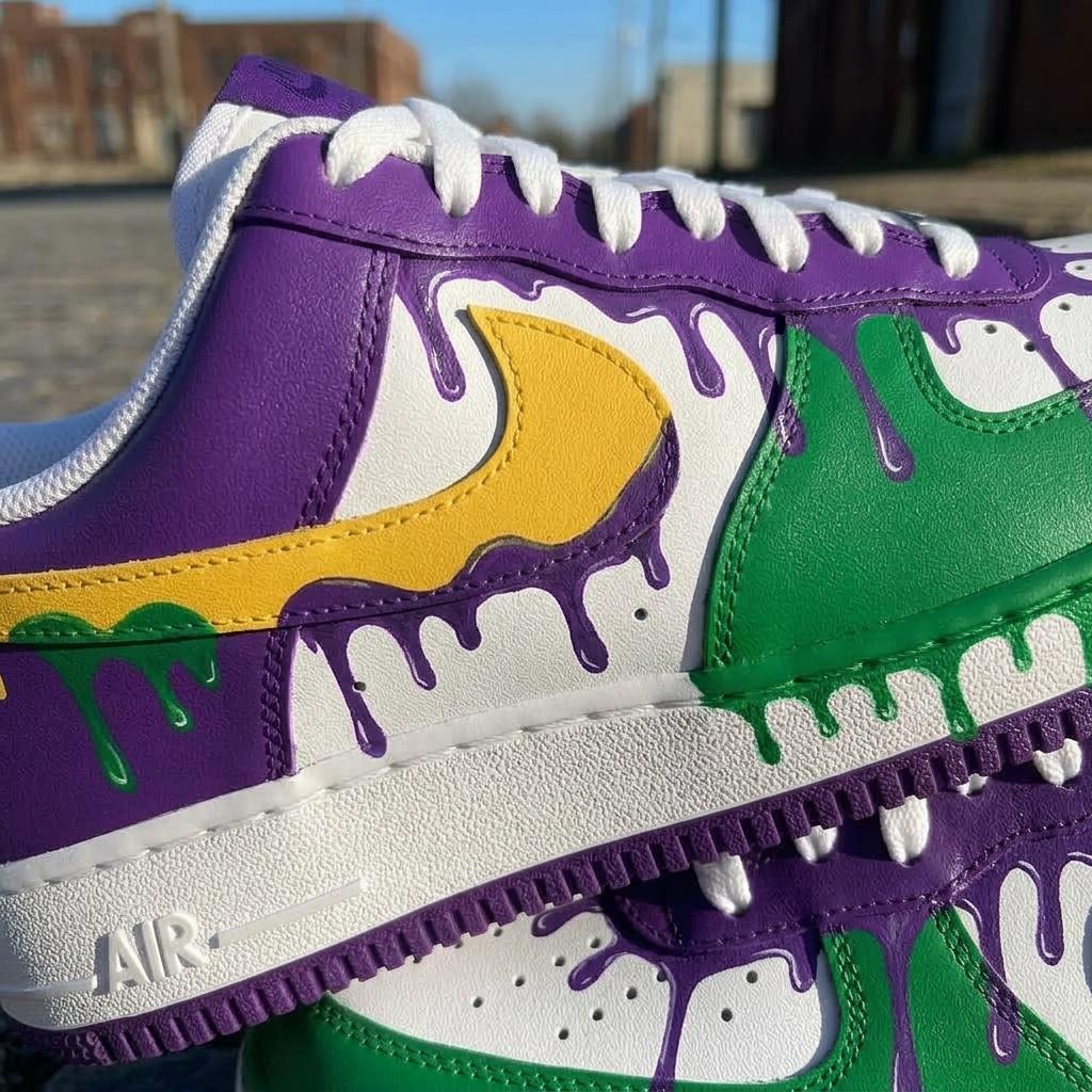 Colorful Drip Custom Sneakers, Hand Painted Shoes, Purple Green Design, Streetwear Gift