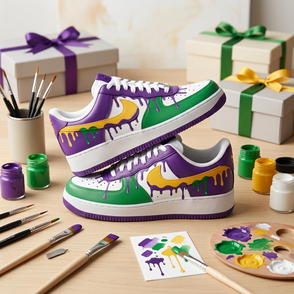 Colorful Drip Custom Sneakers, Hand Painted Shoes, Purple Green Design, Streetwear Gift