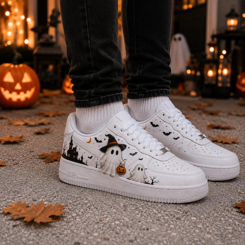 Custom Halloween Ghost Air Force 1 Shoes, Hand Painted Halloween Ghost AF1 Sneakers, Personalized Halloween Sneakers, Halloween Gift