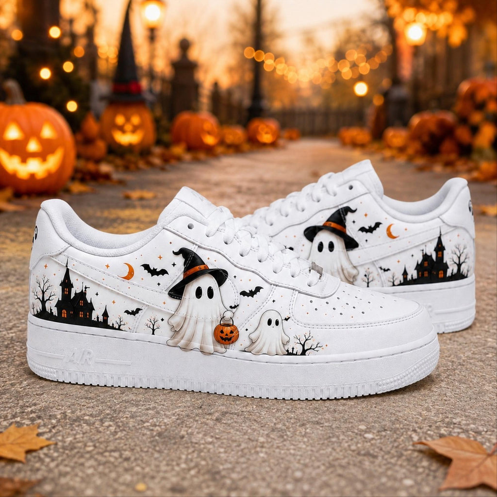 Custom Halloween Ghost Air Force 1 Shoes, Hand Painted Halloween Ghost AF1 Sneakers, Personalized Halloween Sneakers, Halloween Gift