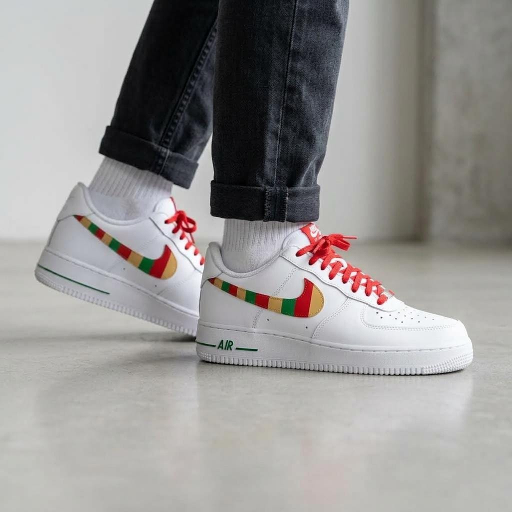 Christmas Custom Shoes, Festive Hand Painted AF1, Holiday Streetwear Kicks
