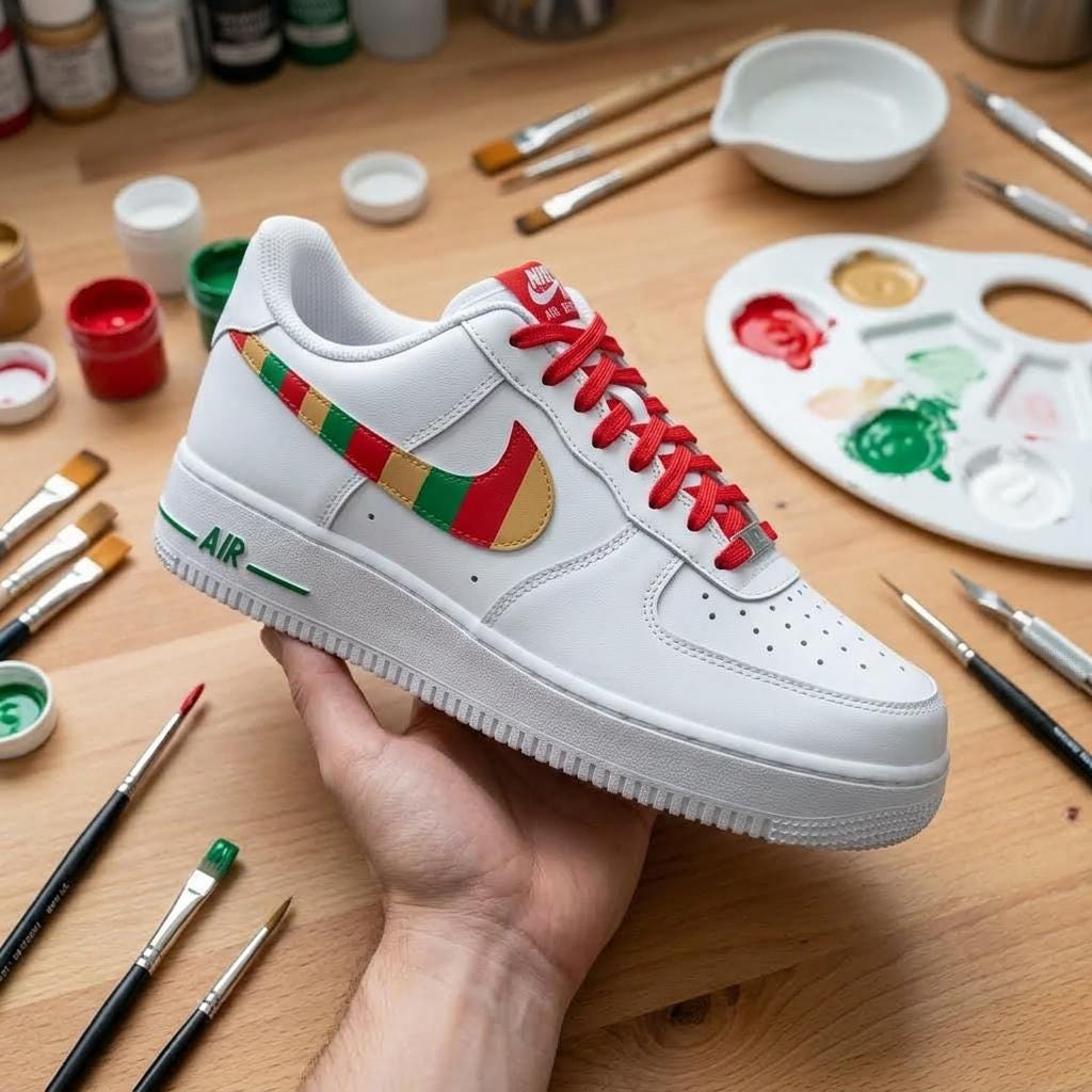 Christmas Custom Shoes, Festive Hand Painted AF1, Holiday Streetwear Kicks