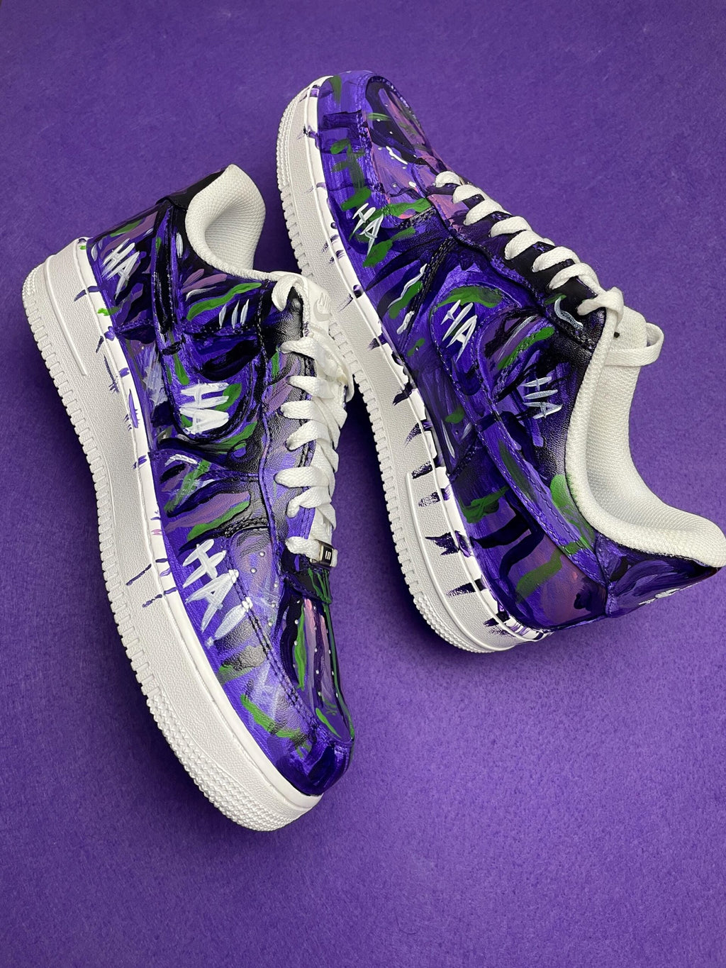 Custom Hand Painted AF1 Sneakers, Purple Joker Villain Shoes, Halloween Costume HAHA Sneaker, Personalized Comic Book Gift Men Women