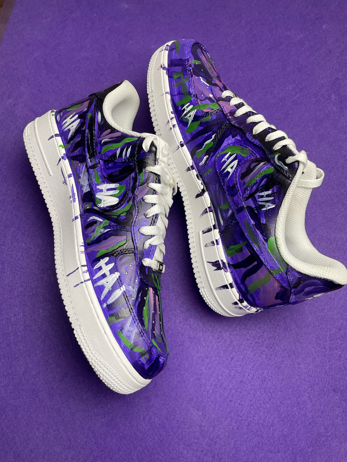 Custom Hand Painted AF1 Sneakers, Purple Joker Villain Shoes, Halloween Costume HAHA Sneaker, Personalized Comic Book Gift Men Women