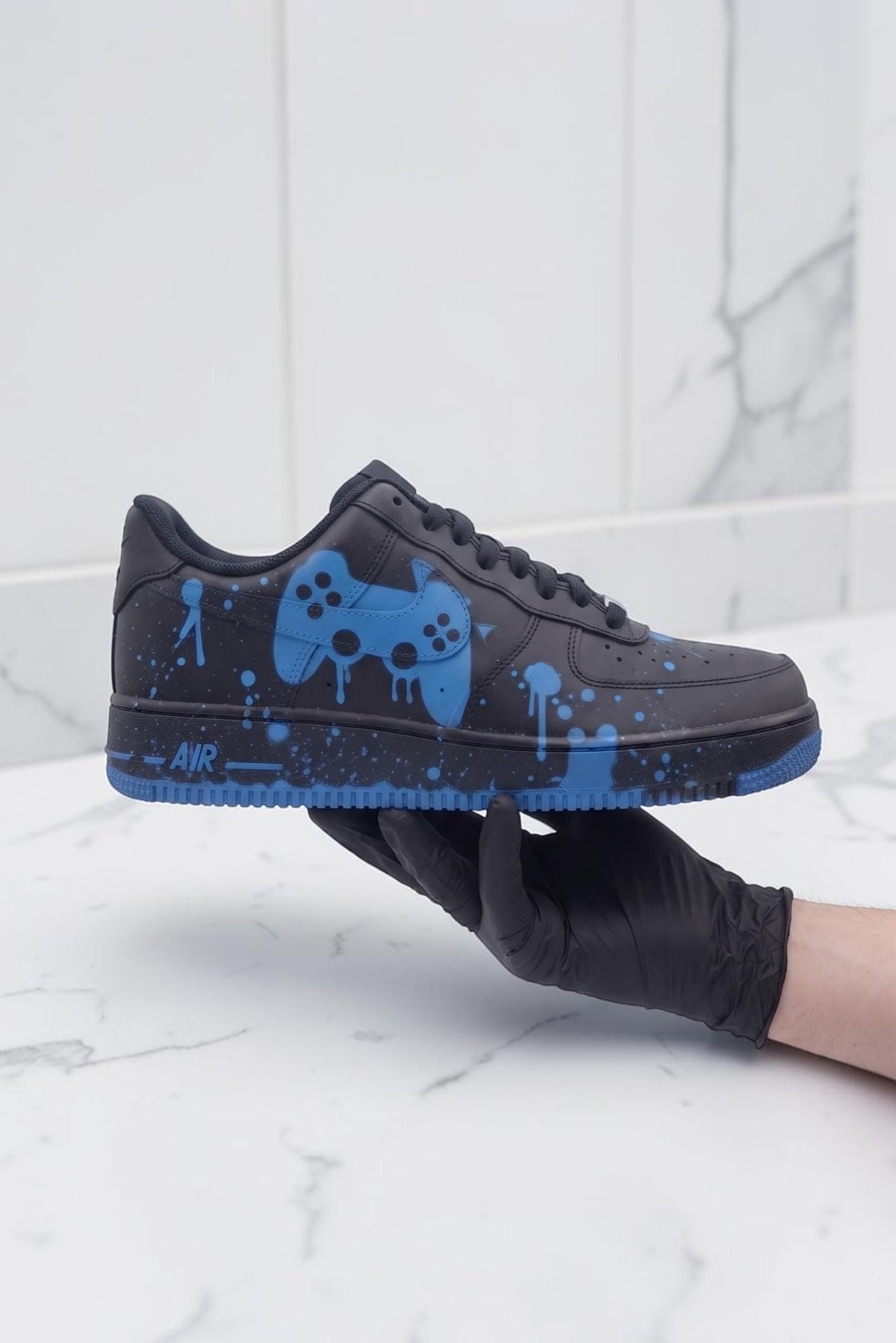 Custom Blue Game Sneakers, Blue Drip Hand Painted Shoes, Custom Streetwear Sneakers, Splash Paint Shoes, Unique Gift for Sneaker Lovers