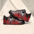 Custom Black Red Spider Sneakers, Hand Painted Comic Shoes, Red Drip Streetwear