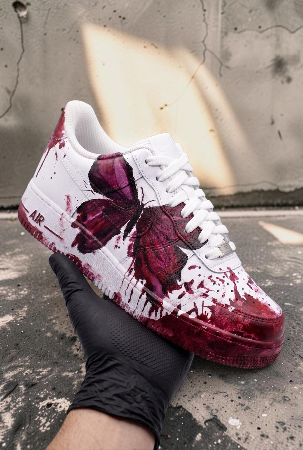 Custom Butterfly Sneakers, White Pink Hand Painted Shoes, Aesthetic Drip Streetwear Gift