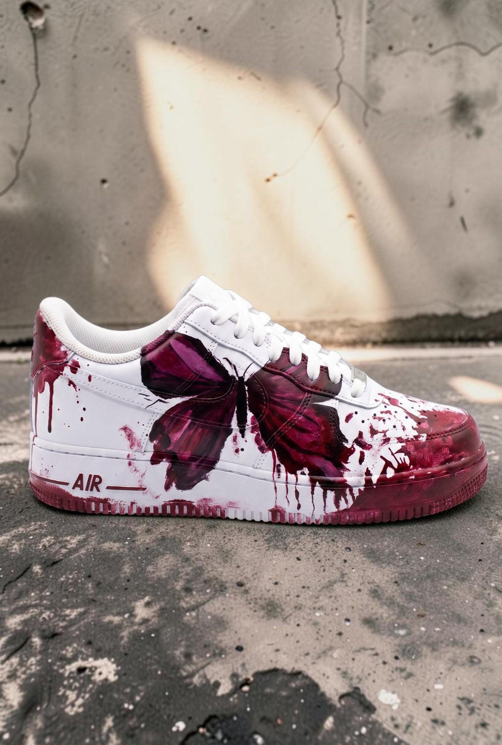 Custom Butterfly Sneakers, White Pink Hand Painted Shoes, Aesthetic Drip Streetwear Gift