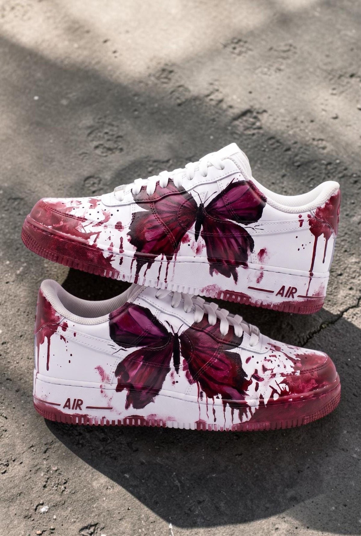 Custom Butterfly Sneakers, White Pink Hand Painted Shoes, Aesthetic Drip Streetwear Gift