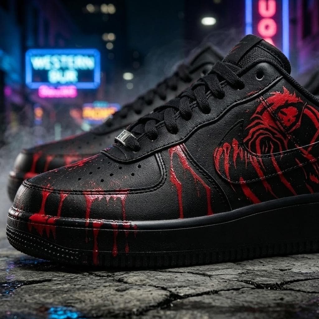 Custom Air Force 1 Shoes, Grim Reaper Blood Drip Hand Painted Sneakers, Halloween Goth Custom Footwear, Halloween Gift For Lovers